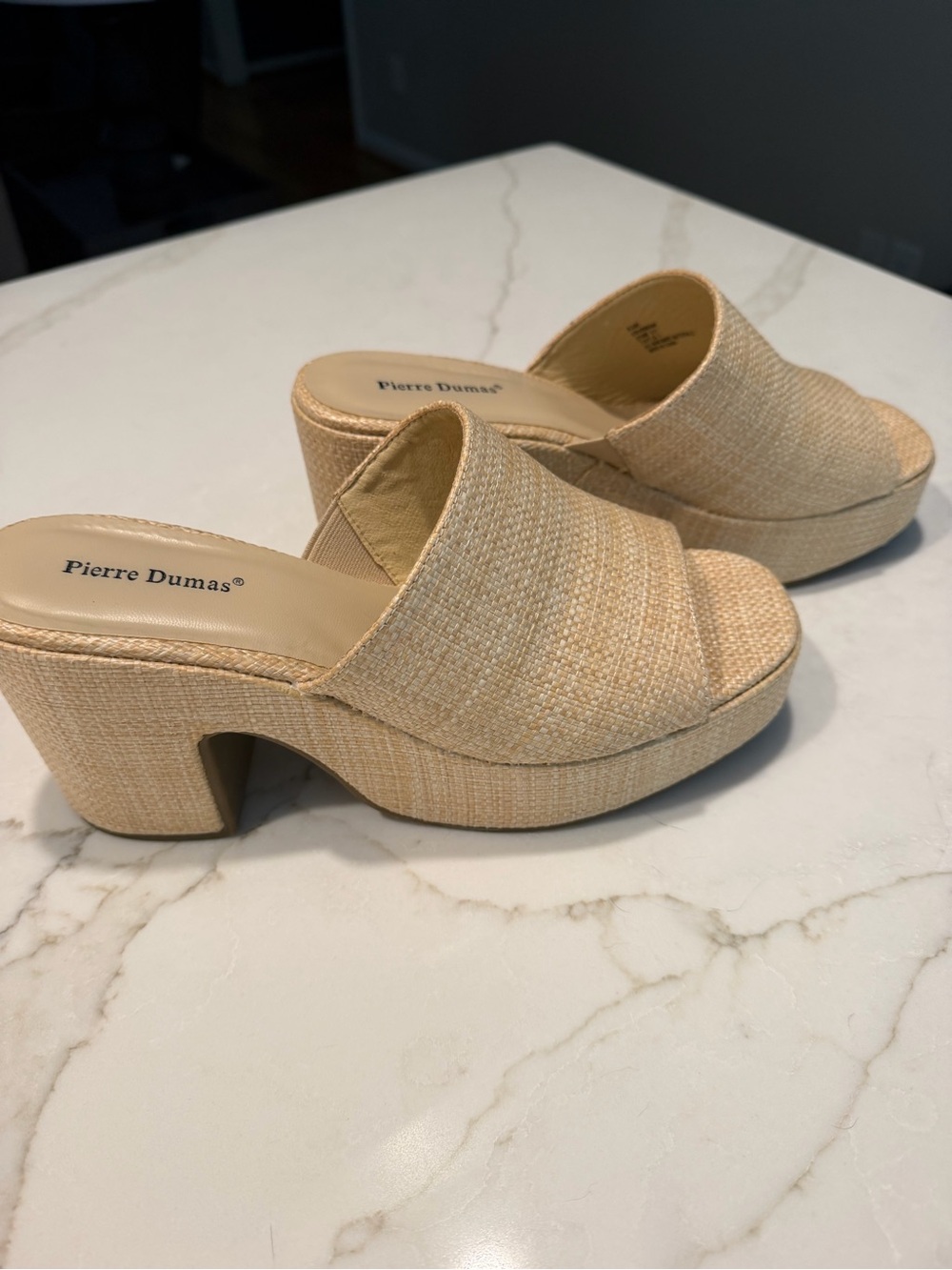 Pierre Dumas Neutral Beige Woven Platform Clog Mules